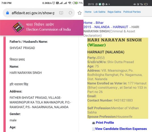 JDU candidate Hari Narayan Singh's wrong age affidavit